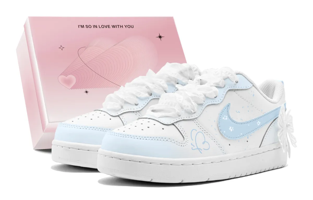 Nike Court Borough Couple's, Romantic Favor, Dream Blue Butterfly Dance, Silk Shoelace Abrasion Resistant