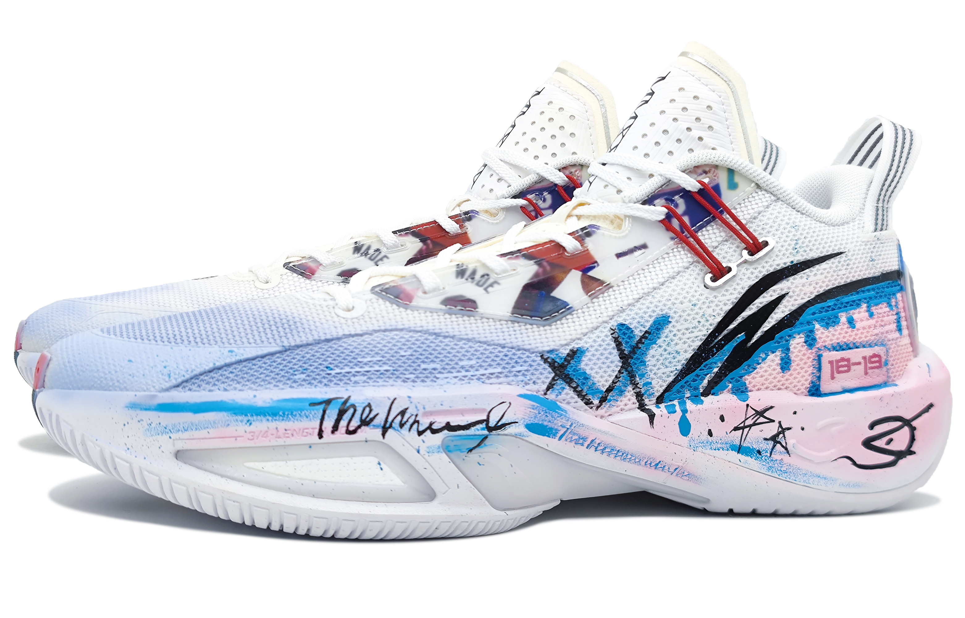 Li Ning Fission 9 Synthetic Leather Cushioning Slip Resistant Low top Basketball Shoes Men’s Blue Pink