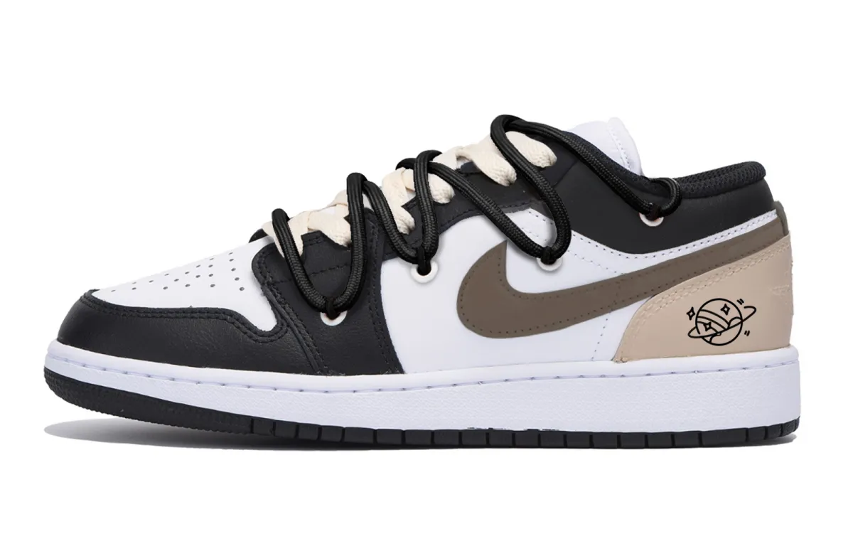 Jordan Air Jordan 1 Slip Resistant Abrasion Resistant Low top Vintage Basketball Shoes Men's Black White Brown