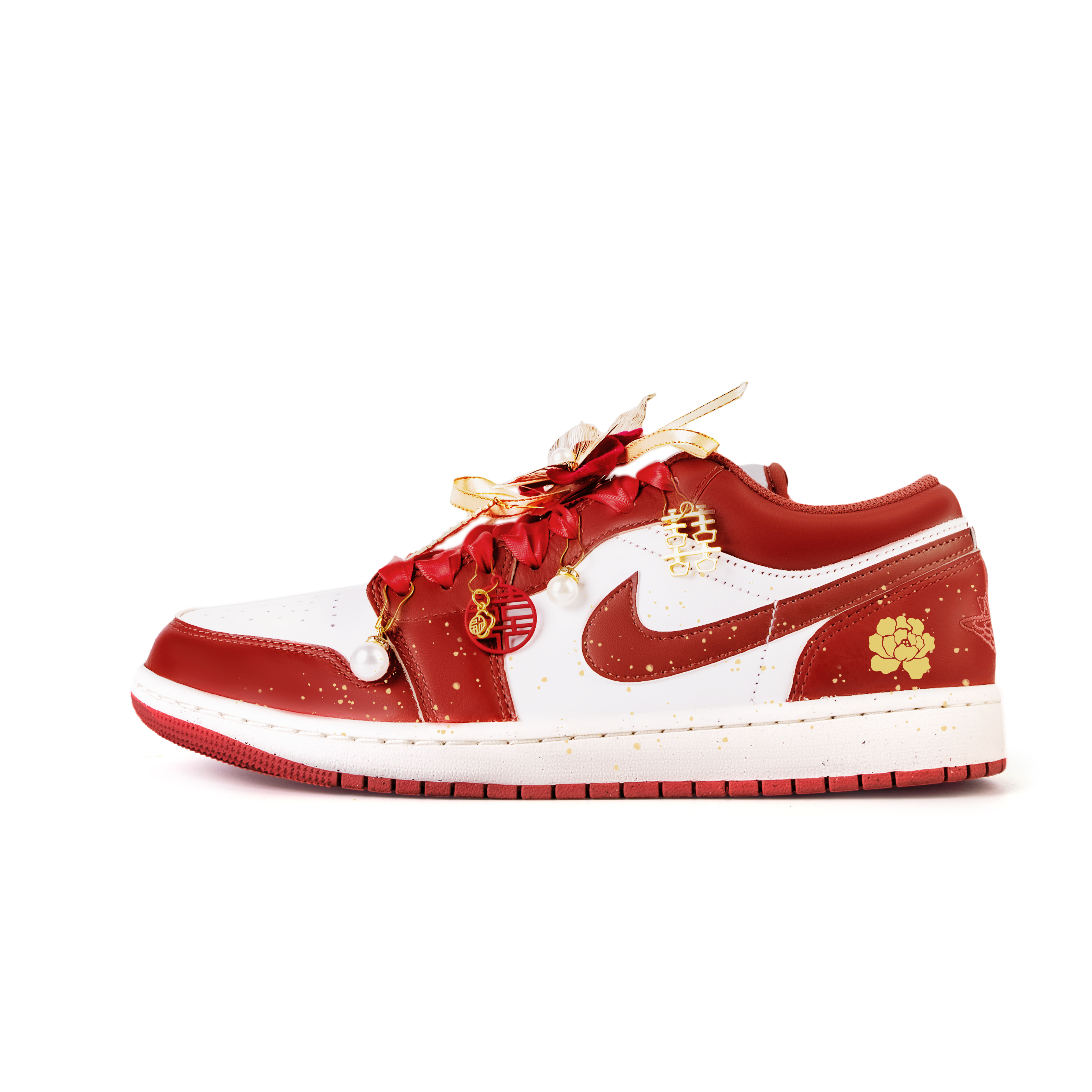 Jordan Air Jordan 1 Rose Connection Leather Slip Resistant Low top Vintage Basketball Shoes Men’s White Red