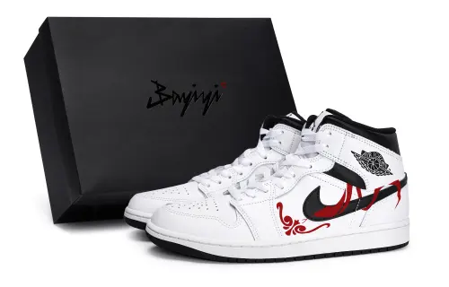 Jordan Air Jordan 1 811 Manufacturing, Crimson Snake, Special Shoe Box Mid top Vintage Basketball Shoes Unisex