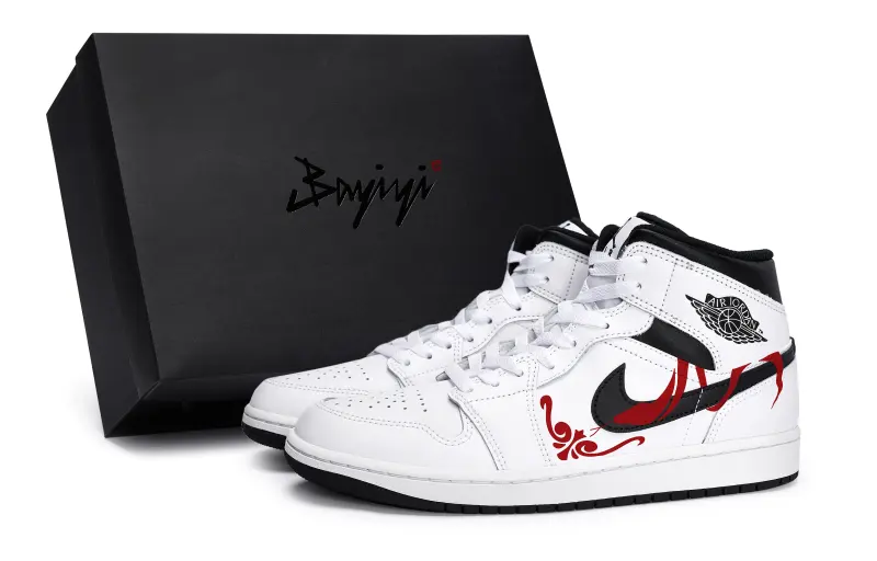 Jordan Air Jordan 1 811 Manufacturing, Crimson Snake, Special Shoe Box Mid top Vintage Basketball Shoes Unisex