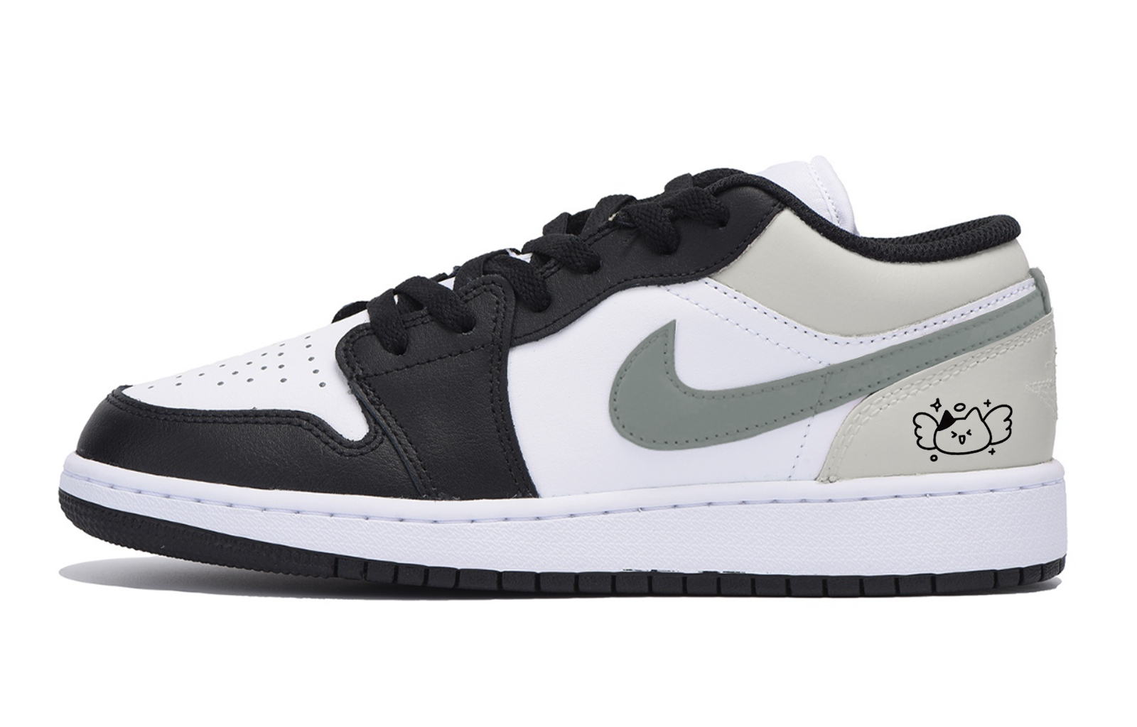Jordan Air Jordan 1 Puppy Fragment Slip Resistant Abrasion Resistant Low top Vintage Basketball Shoes Men's Black Gray