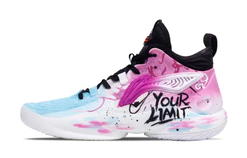 Li Ning YuShuai 18 Slip Resistant, Abrasion Resistant, Rebound High top Basketball Shoes Men's Pink Blue