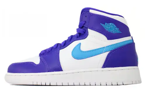 Jordan Air Jordan 1 Retro High BG Hornets Feng Shui Comfortable Non-slip Lightweight High Top Retro Basketball Shoes Women's White Blue