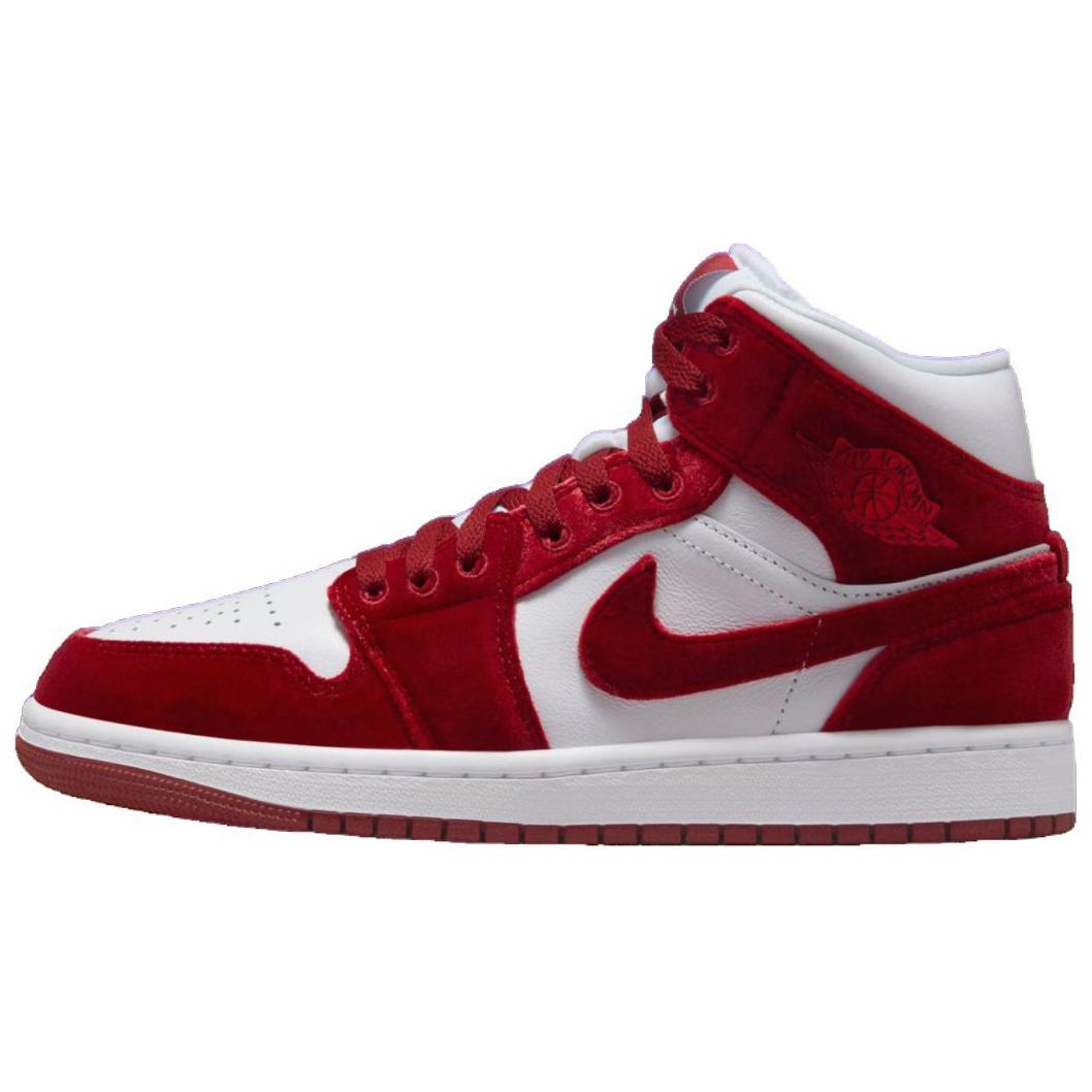 Женские кроссовки Jordan Air Jordan 1 Mid "Red Velvet White" (бело-красные)