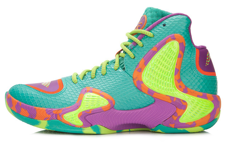 Li Ning Shadow 1 Cloud Cushioning Slip Resistant Coverage Support Mid top Basketball Shoes Men’s Green Yellow Purple