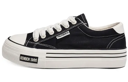 RENBEN Abrasion Resistant Breathable Lightweight Height Increasing Low top Canvas Shoes Women's Black