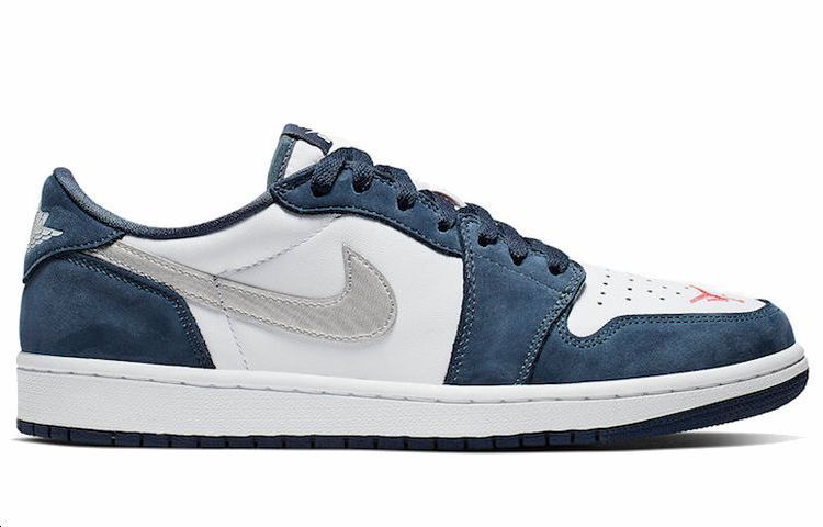 Мужские кроссовки Jordan Air Jordan 1 Sb Low (сине-белые) — Тёмно-синий / белый / чёрный / красный — фото 2