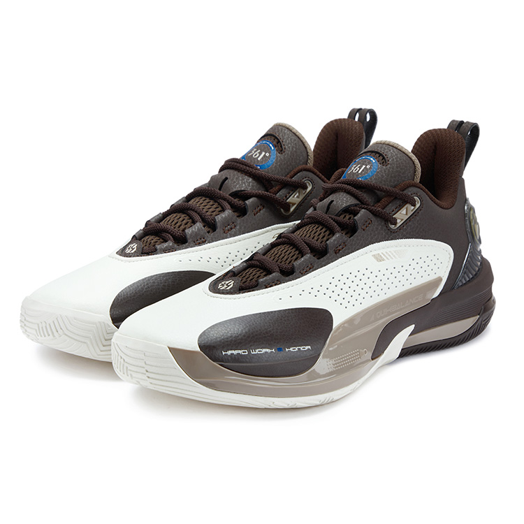 361° Abrasion Resistant Cushioning Low top Basketball Shoes Men’s White Brown