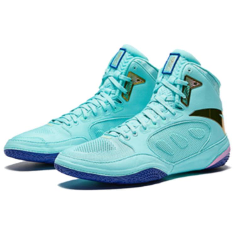 Anta Comfortable High top Professional Wrestling Shoes Men’s Green Black Blue