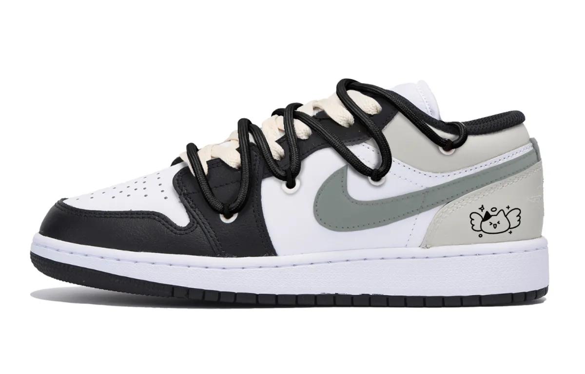 Jordan Air Jordan 1 Puppy Fragment Slip Resistant Abrasion Resistant Low top Vintage Basketball Shoes Men's Black Gray