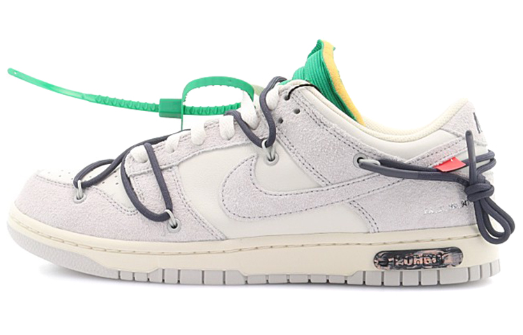 OFF-WHITE x Nike Dunk The 50 NO.20 Co-branded model Black shoelaces Green buckle Casual Anti-slip Shoes Absorbing and Wear-resistant Low-top Shoes Men and Women Grey White