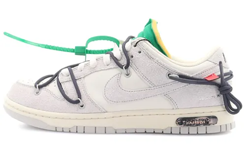 OFF-WHITE x Nike Dunk The 50 NO.20 Co-branded model Black shoelaces Green buckle Casual Anti-slip Shoes Absorbing and Wear-resistant Low-top Shoes Men and Women Grey White