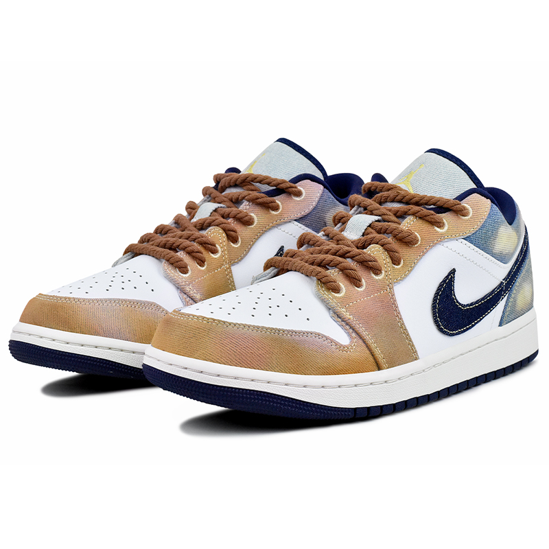 Jordan Air Jordan 1 Abrasion Resistant Low top Vintage Basketball Shoes Men’s Brown Blue