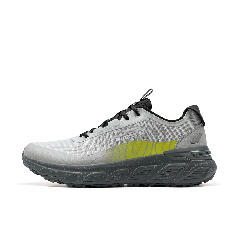 XTEP Open Country 1.0 Cushioning Abrasion Resistant Lightweight Low top Hiking Shoes Men’s Lunar Stone Gray Lime Green