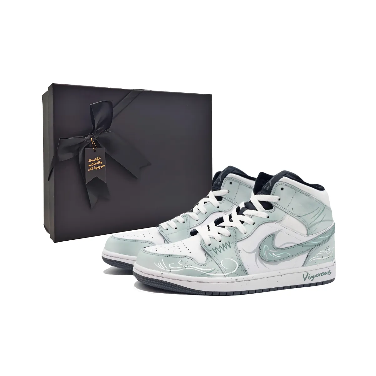 Jordan Air Jordan 1 Empty Mountain Mist, Dark Cyan Abrasion Resistant Mid top Vintage Basketball Shoes Unisex Cyan