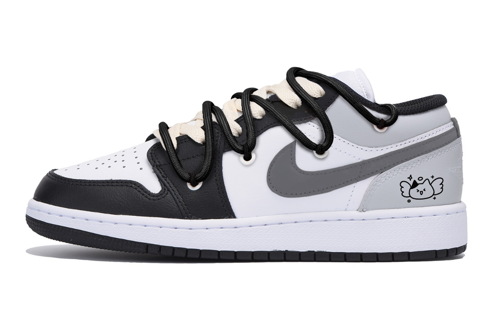 Jordan Air Jordan 1 Puppy Fragment Slip Resistant Abrasion Resistant Low top Vintage Basketball Shoes Men's Dark Gray