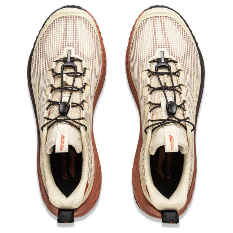 Li Ning Textile, Synthetic Leather Slip Resistant Abrasion Resistant Low top Hiking Shoes Men’s Beige Brown