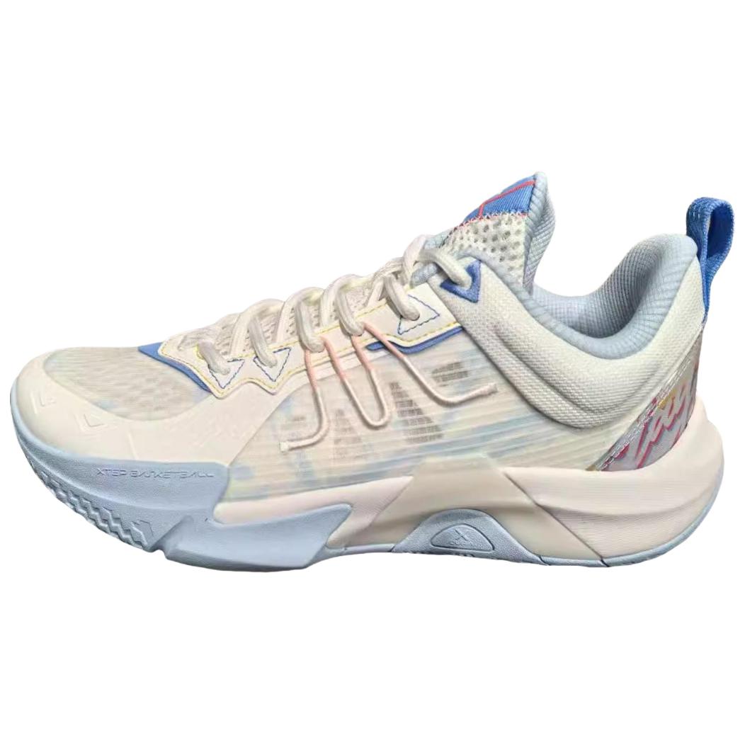 XTEP Slip Resistant Abrasion Resistant Low top Basketball Shoes Men’s White Blue