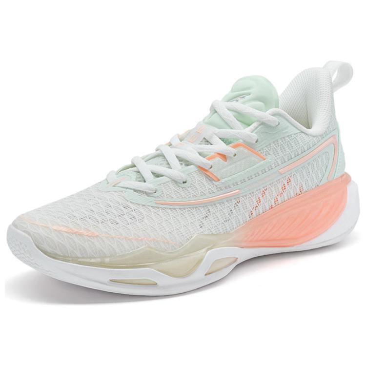 XTEP Light Feather 5 Cushioning Slip Resistant Low top Basketball Shoes Men’s White Green Pink