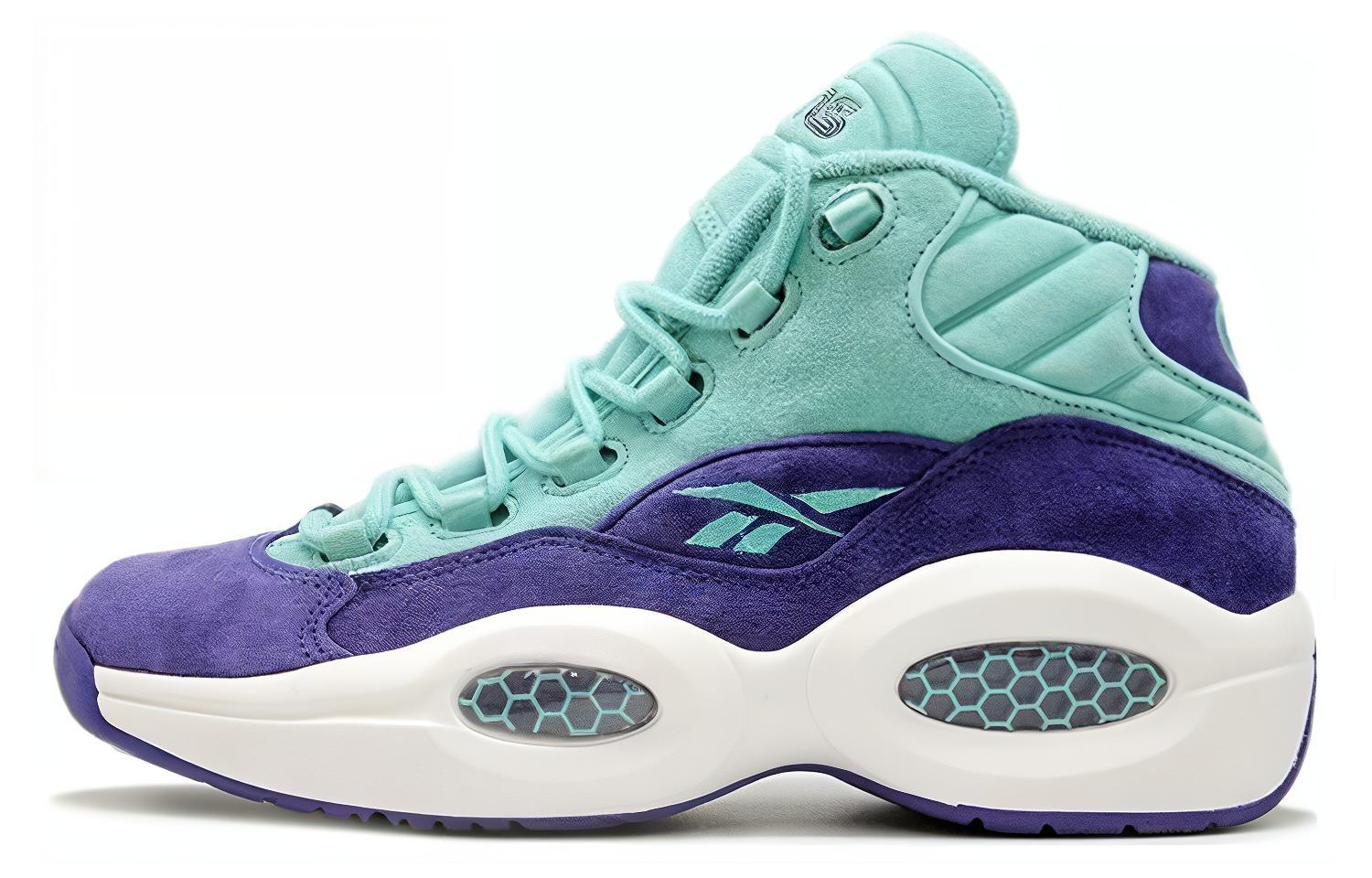 Sneakersnstuff x Reebok Question A Shoe About Crocus' joint model, mid-top, practical basketball shoes, same style for men and women, blue and purple
