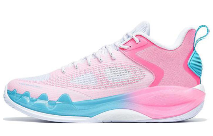 XTEP Game Ready Cushioning Slip Resistant Abrasion Resistant Low top Basketball Shoes Men's White Pink Blue