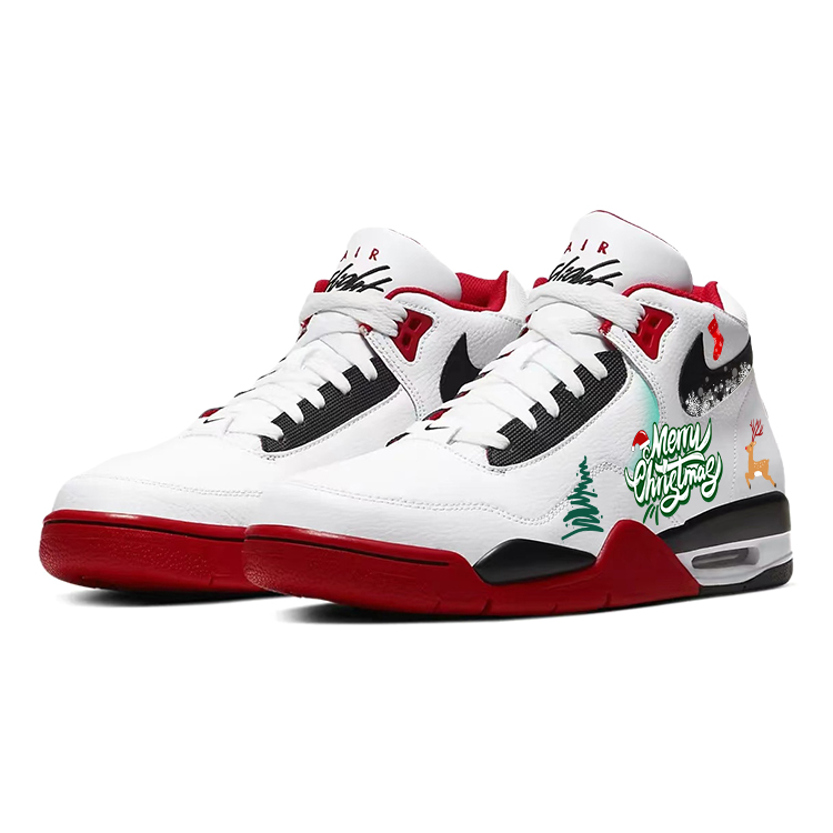 Nike Flight Legacy Slip Resistant Abrasion Resistant Mid top Vintage Basketball Shoes Men’s Red White