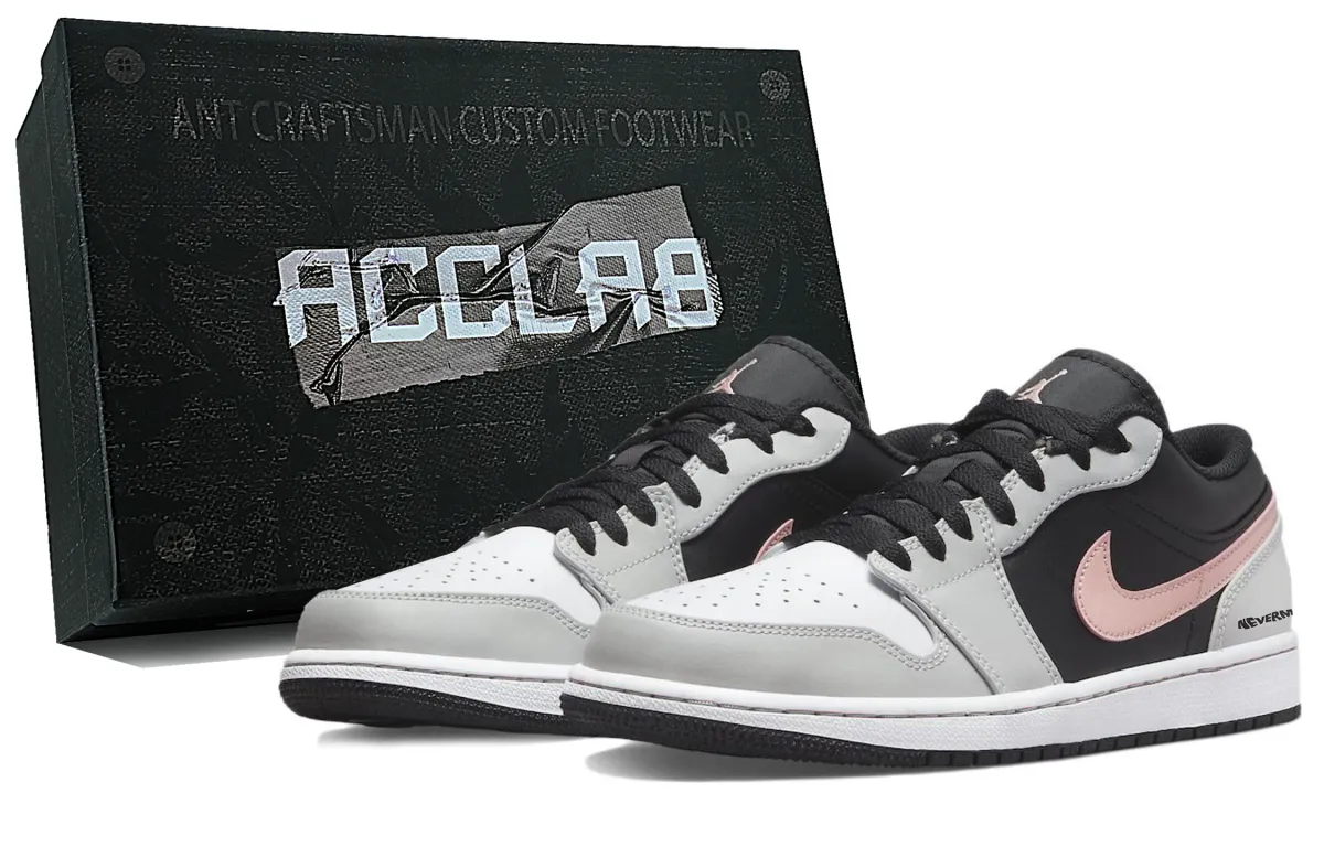 Jordan 1 Cushioning Abrasion Resistant Low top Vintage Basketball Shoes Unisex Black Gray Pink