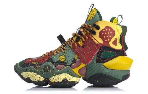 China Li Ning ACE Comfortable Daily High Top Retro Basketball Shoes Women's Green Yellow