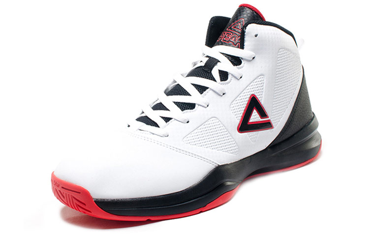 PEAK Fabric Cushioning Slip Resistant Abrasion Resistant Breathable Mid top Basketball Shoes Men’s White Red