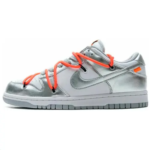 OFF WHITE x Nike Dunk Synthetic Leather Coverage Slip Resistant Low top Skateboard Shoes Men's White Silver