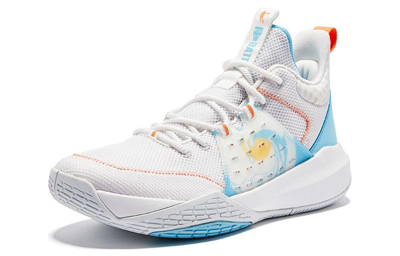 QIAODAN Slip Resistant Cushioning Slip Resistant Cushioning Mid top Basketball Shoes Men’s White Blue