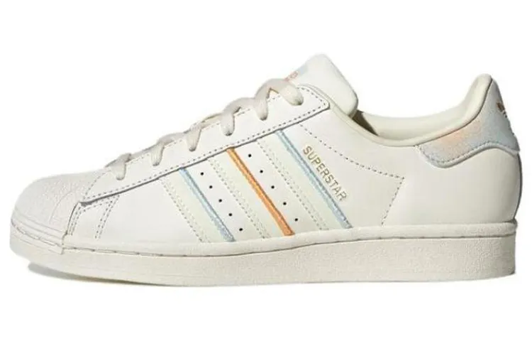Adidas Originals Superstar Collection Skateboard Shoes Women's Low Top Ecru/Blue/Orange