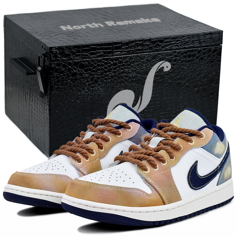 Jordan Air Jordan 1 Abrasion Resistant Low top Vintage Basketball Shoes Men’s Brown Blue