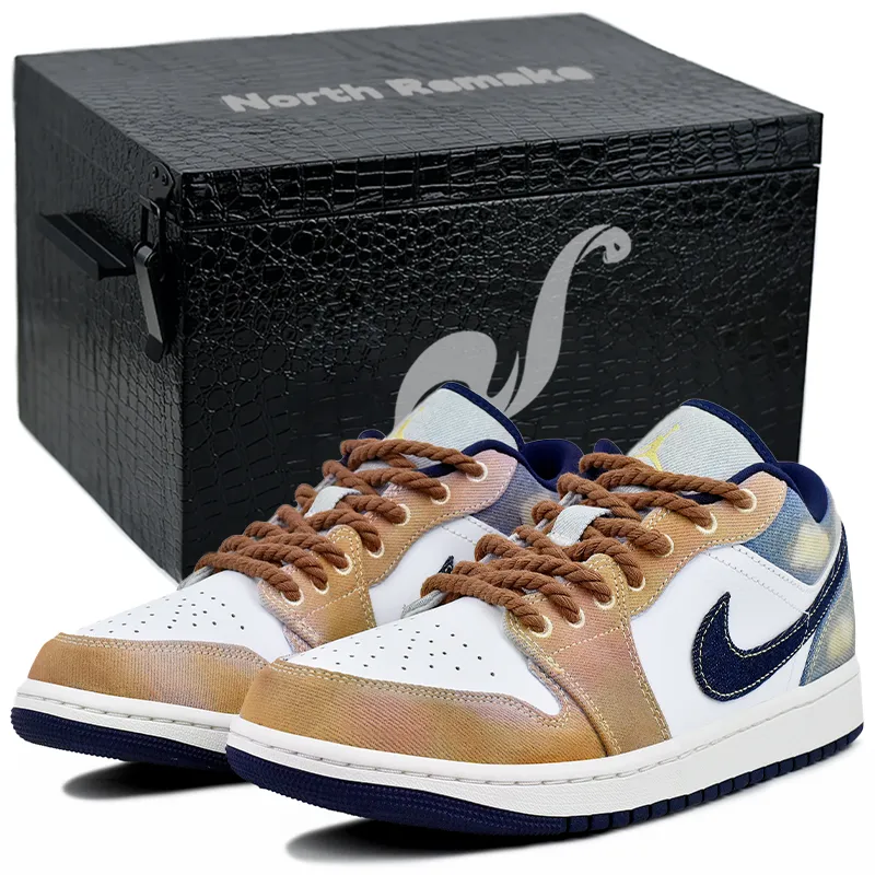 Jordan Air Jordan 1 Abrasion Resistant Low top Vintage Basketball Shoes Men's Brown Blue