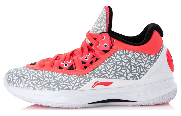 Li Ning WOW 4 Basketball Shoes Unisex Mid Top White/Gray/Red