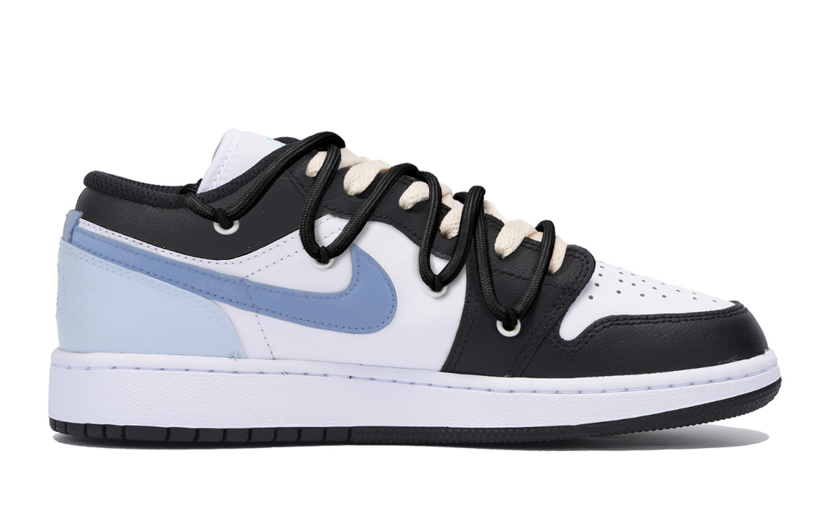 Jordan Air Jordan 1 Slip Resistant Abrasion Resistant Low top Vintage Basketball Shoes Men’s Black White Blue