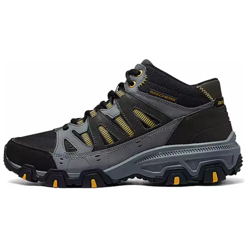 Skechers OUTDOOR MENS Comfortable And Breathable Support Rebound Mid top Mountaineering Shoes Men's Dark Gray Yellow
