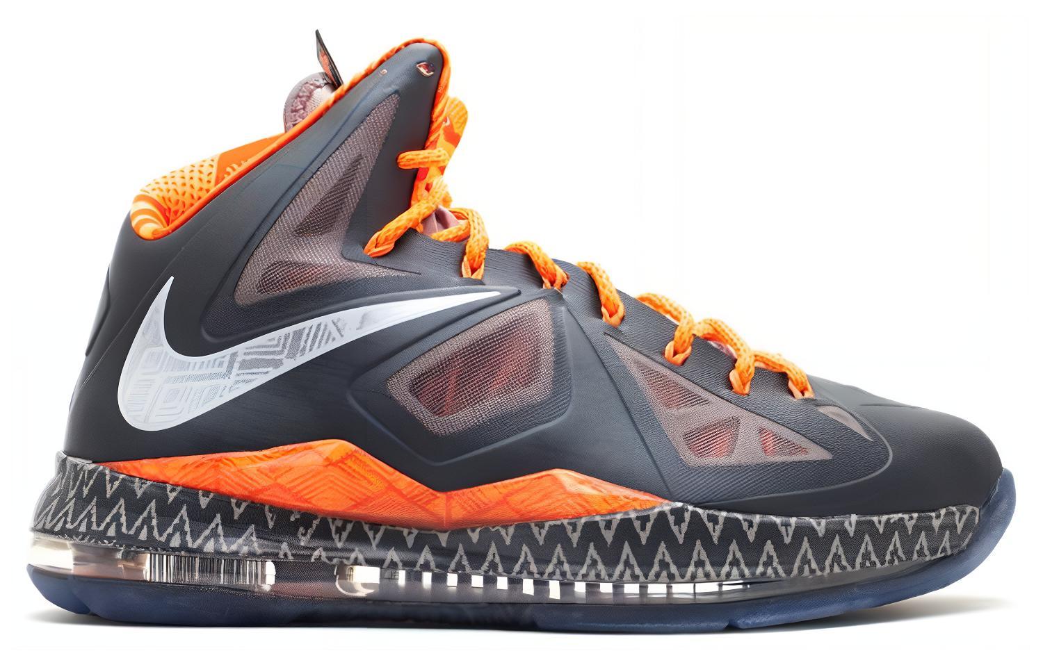Мужские кроссовки Nike Lebron 10 'BHM' (черно-оранжевые) — 深灰/纯白金/运动灰 — фото 2