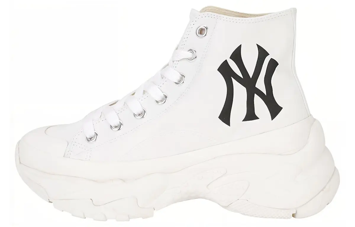 MLB Chunky Comfortable Slip Resistant, Abrasion Resistant, Breathable High top Canvas Shoes Unisex White