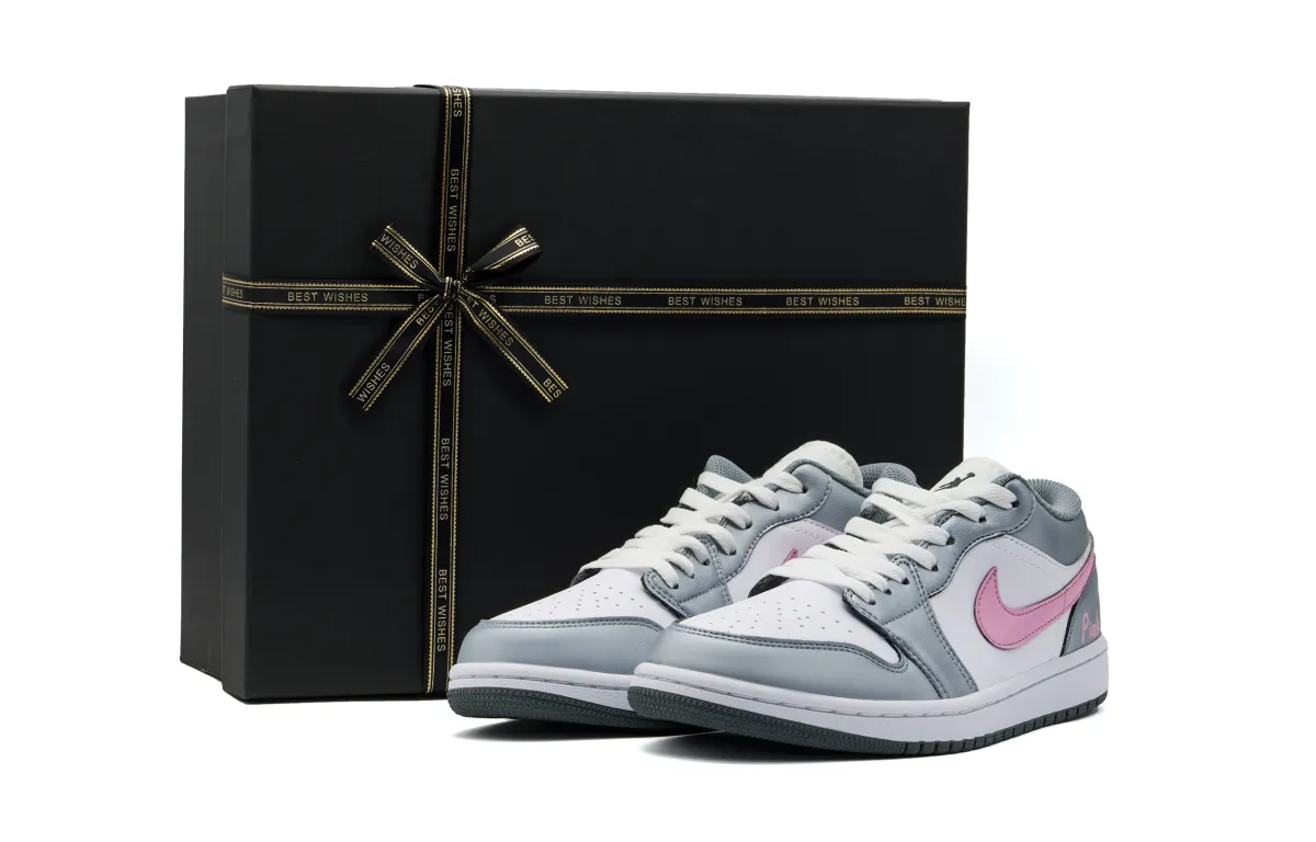 Jordan Air Jordan 1 Abrasion Resistant Low top Vintage Basketball Shoes Unisex Silver Pink