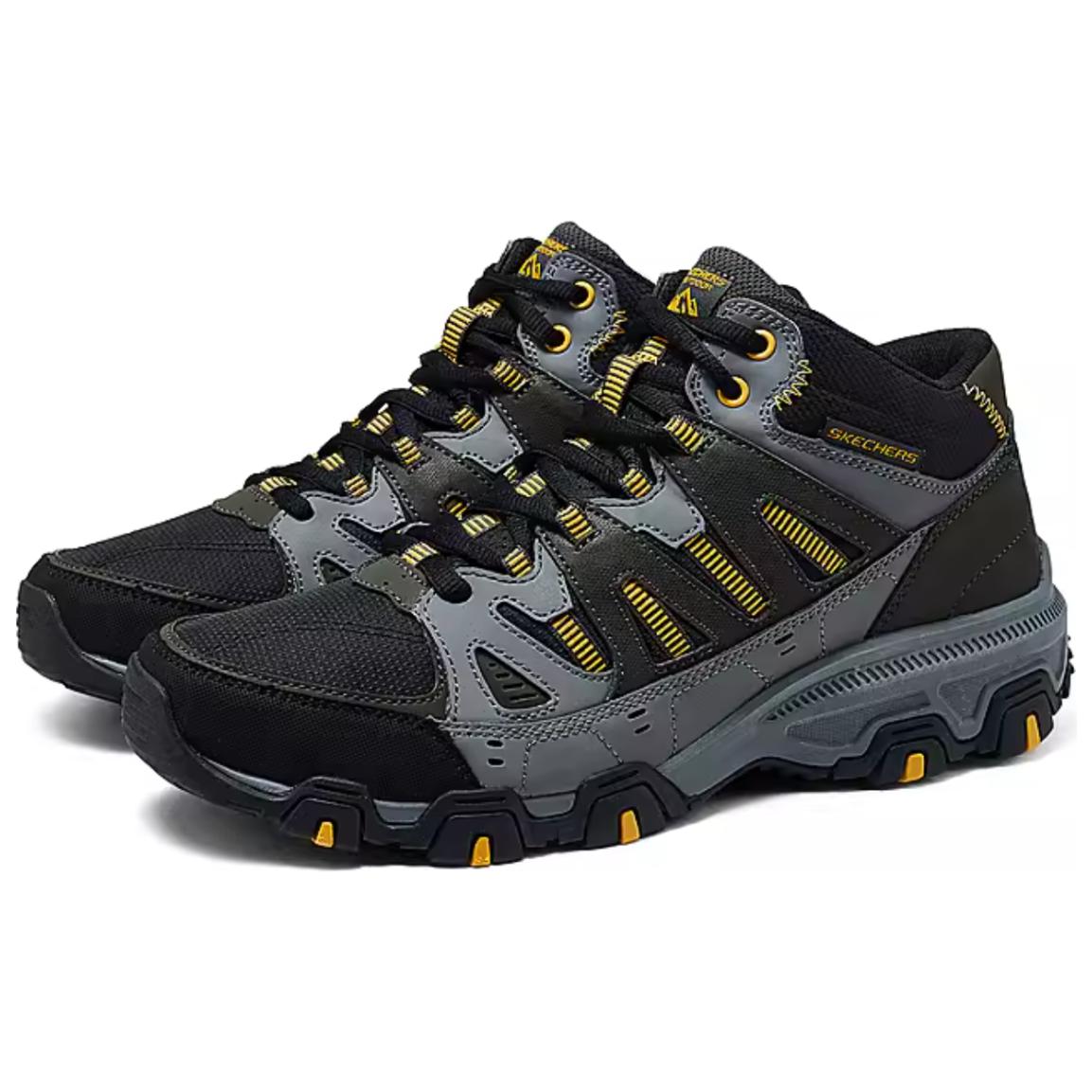 Skechers OUTDOOR MENS Comfortable And Breathable Support Rebound Mid top Mountaineering Shoes Men’s Dark Gray Yellow