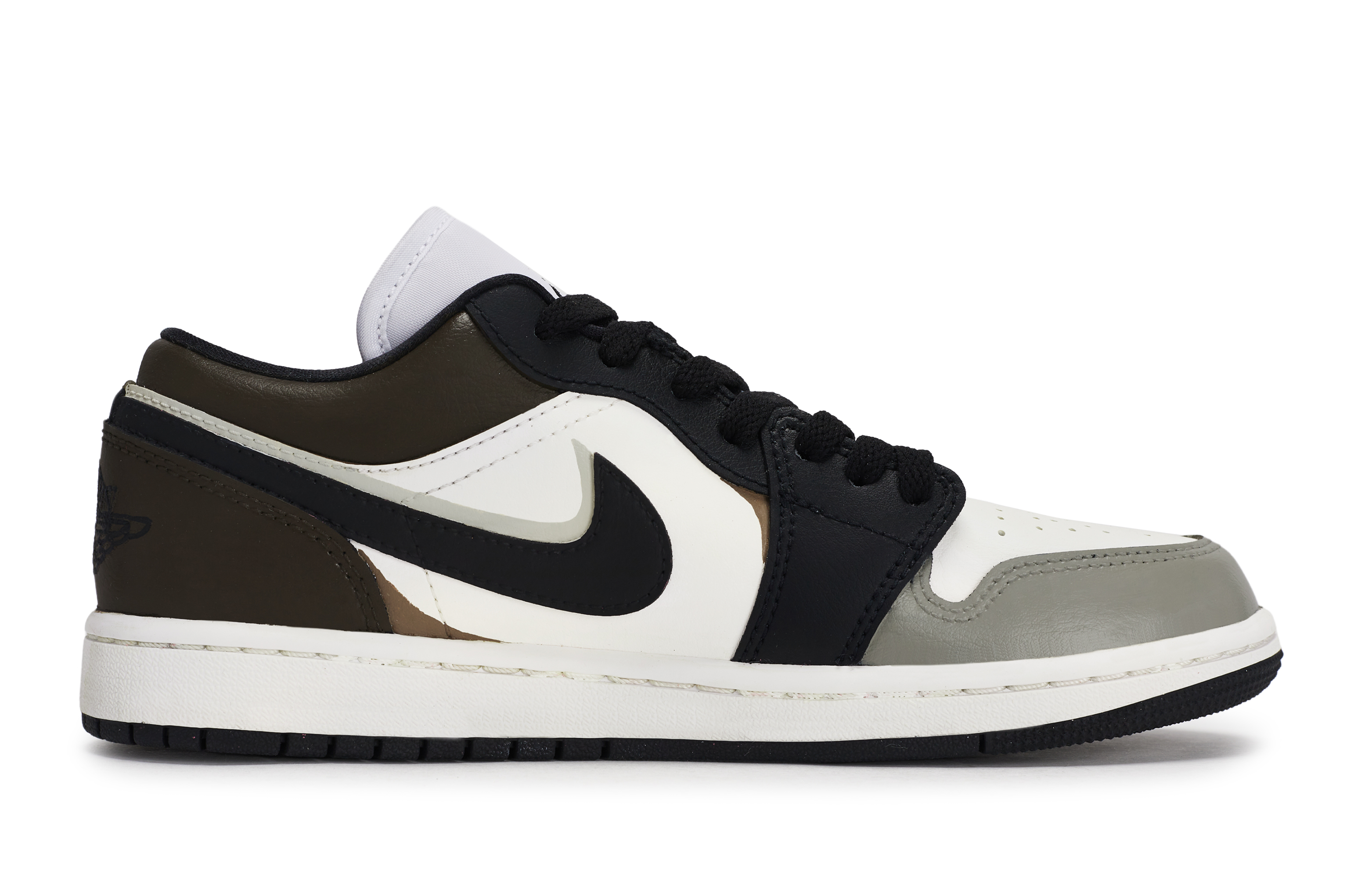 Jordan Air Jordan 1 REGO Hot Dog, A Moment In Time Low top Vintage Basketball Shoes Women’s Black White Gray Brown