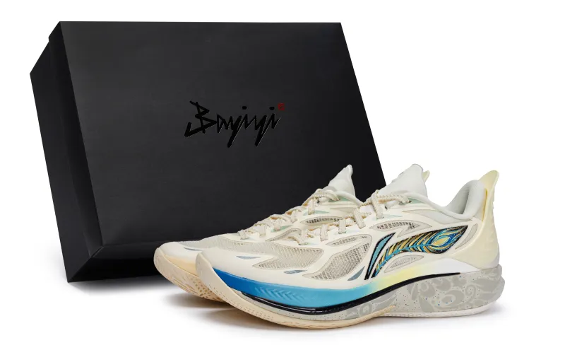 Li Ning SONIC 12 Slip Resistant, Abrasion Resistant, Breathable Low top Basketball Shoes Men's Beige Blue Yellow