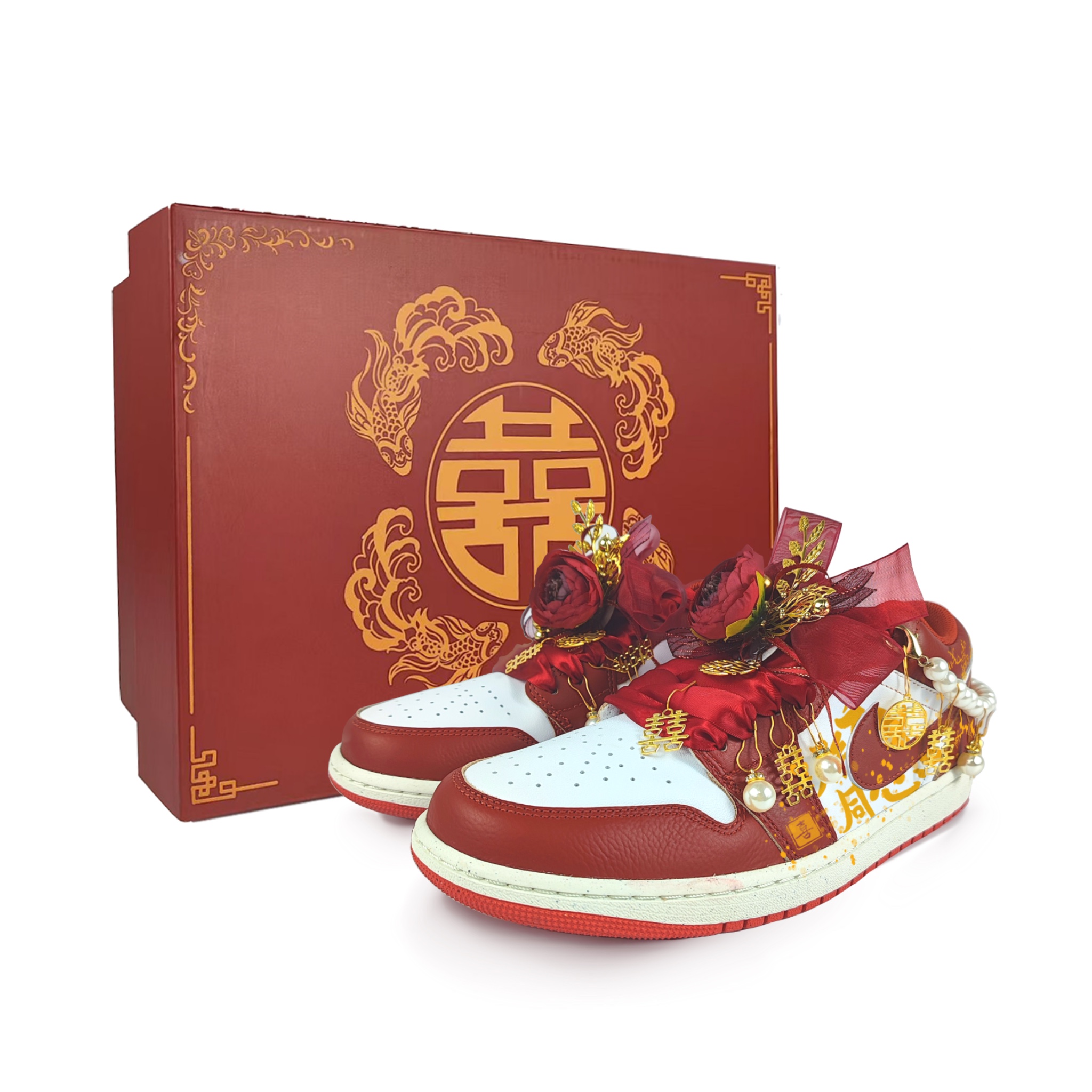 Jordan Air Jordan 1 Abrasion Resistant Low top Vintage Basketball Shoes Women’s White Red