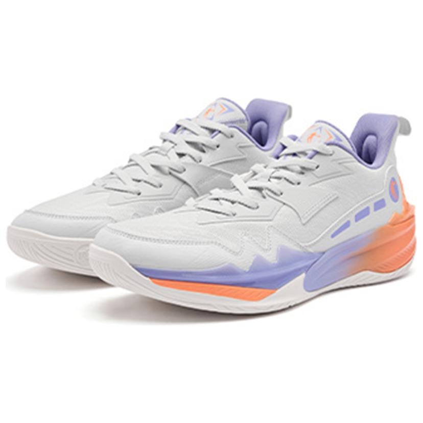 QIAODAN Cushioning Slip Resistant Lightweight Low top Basketball Shoes Men’s Gray Purple Orange