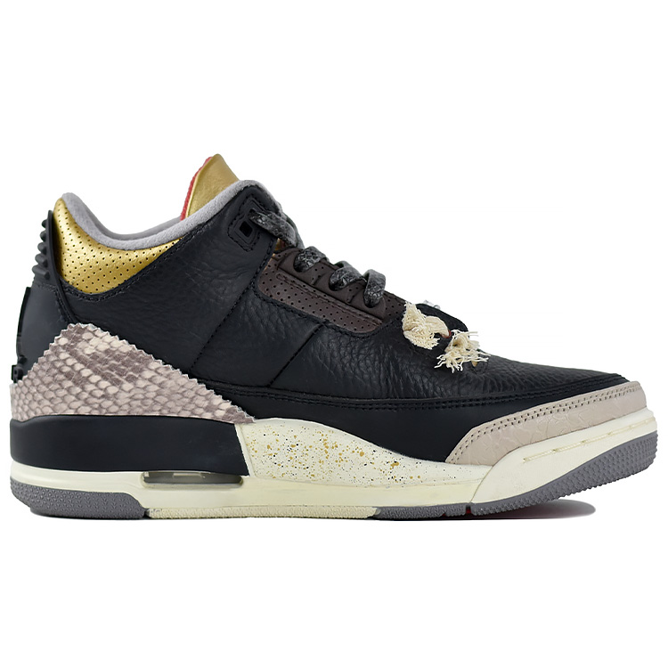 Jordan Air Jordan 3 Slip Resistant Abrasion Resistant Mid top Vintage Basketball Shoes Women’s Black Gold
