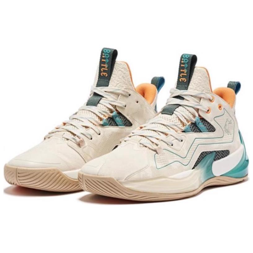 QIAODAN Textile, Synthetic Leather Cushioning Slip Resistant Abrasion Resistant Mid top Basketball Shoes Men’s