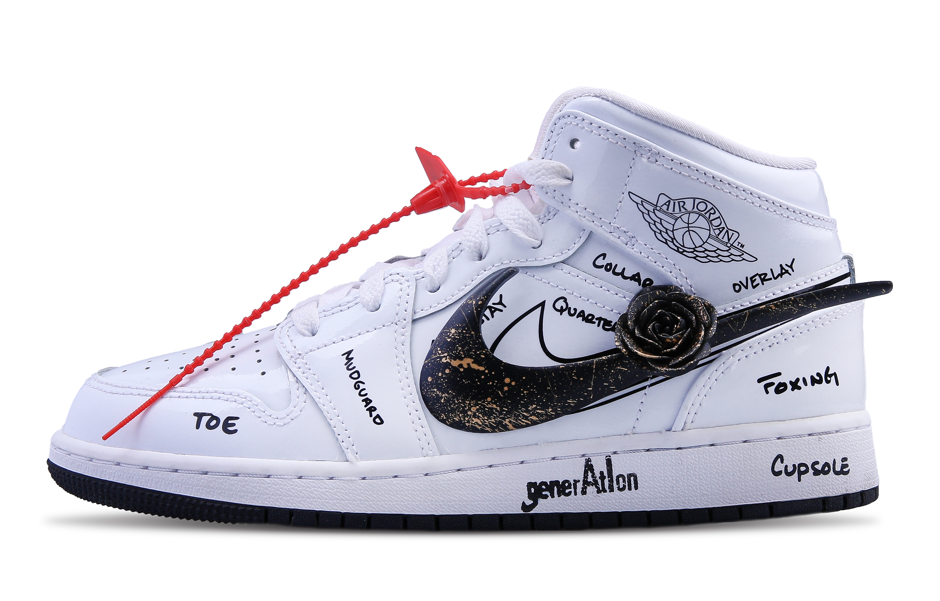 Jordan Air Jordan 1 Gilded Black Rose Mid top Vintage Basketball Shoes Women's White Black